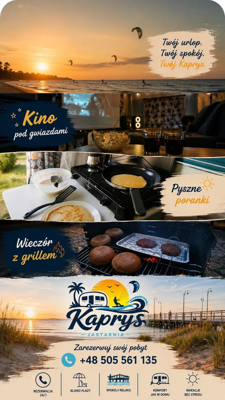 Grafika Kaprys — kino pod gwiazdami, pyszne poranki i wieczory z grillem